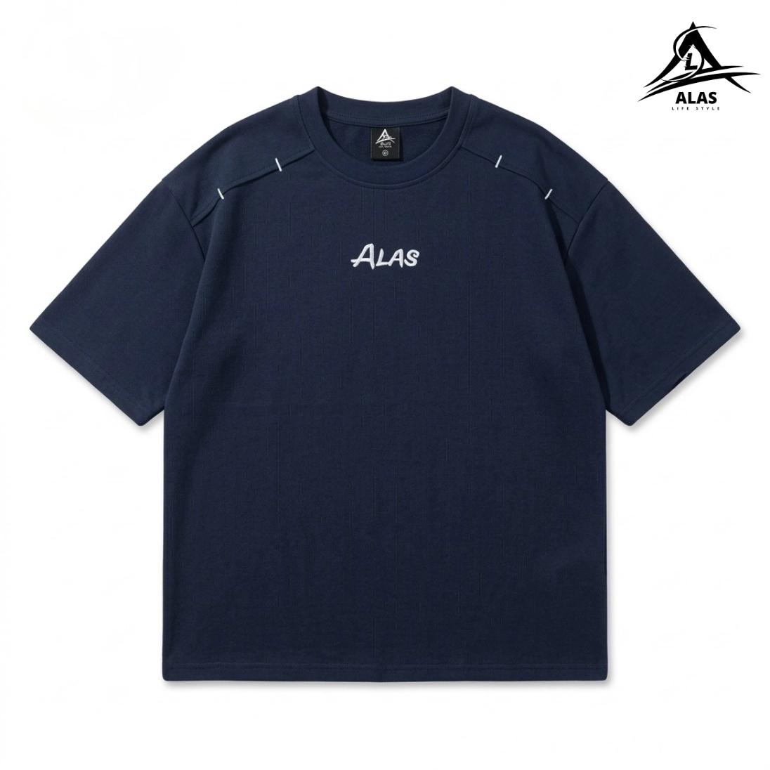 Oversized Stitch Line Tee- NAVY - Image 1