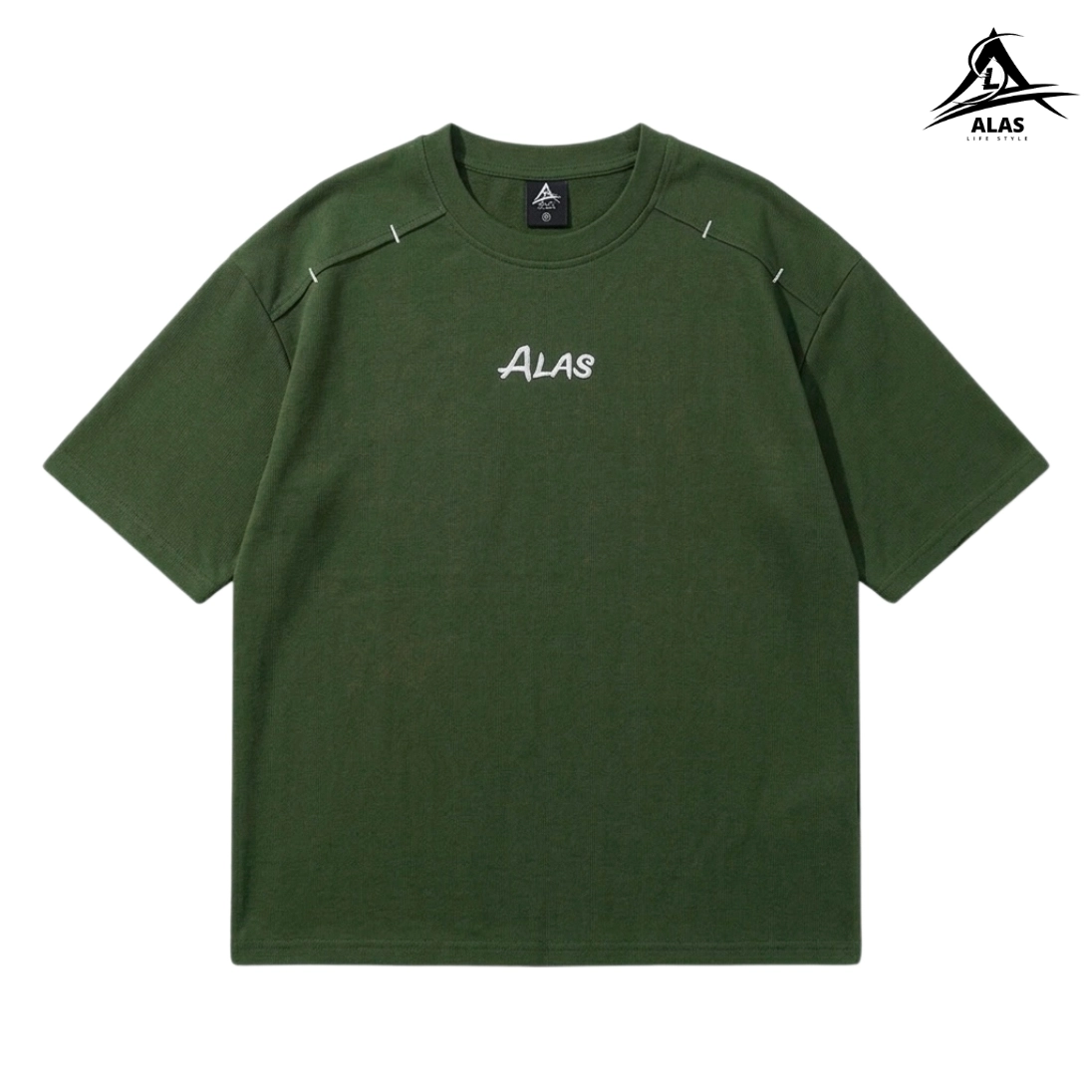 Picsart_26-03-12_00-28-37-725 (1) Oversized Stitch Line Tee- OLIVE - Image 1